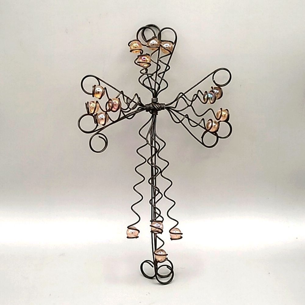 Wire Wrapped Beaded Cross Wall Art